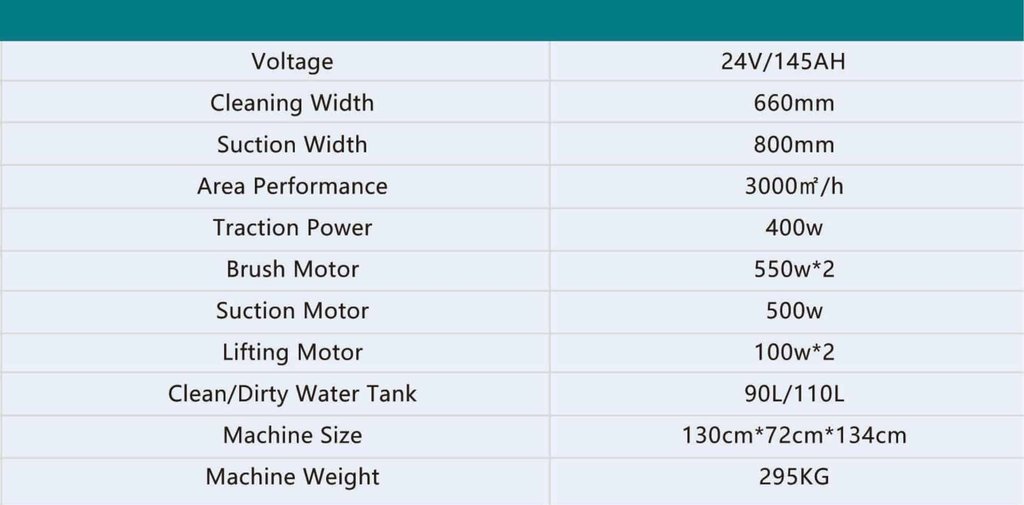 Technical Specification A6 Ride-on Floor Scrubber